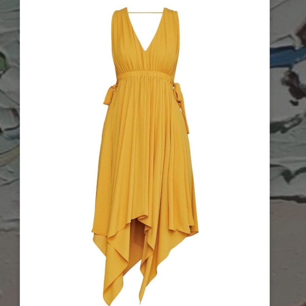 BCBG Maxazria Asymmetric Handkerchief Midi Dress